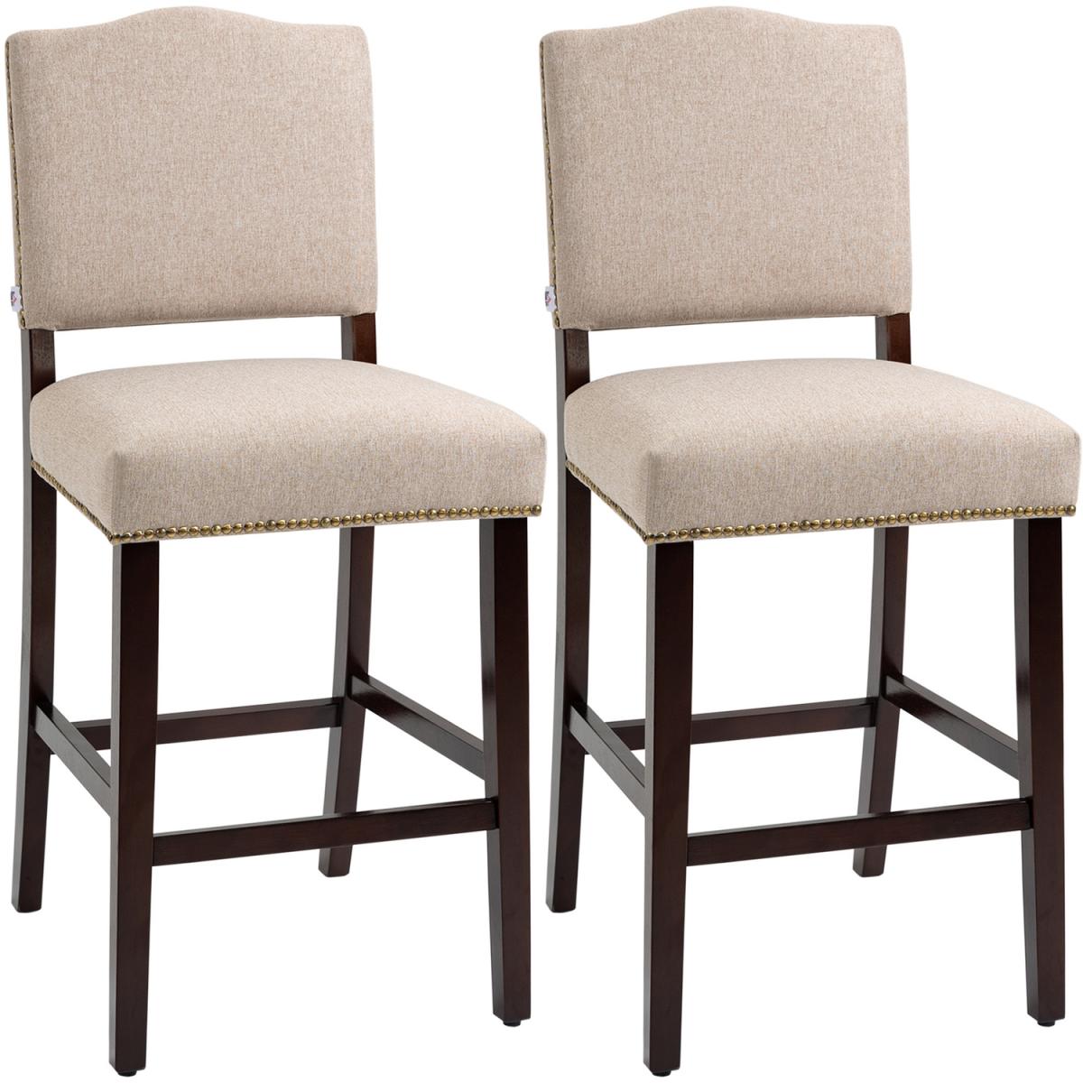 Bar Stools Set of 2, Kitchen Stool with Back Footrest - Beige – image 7