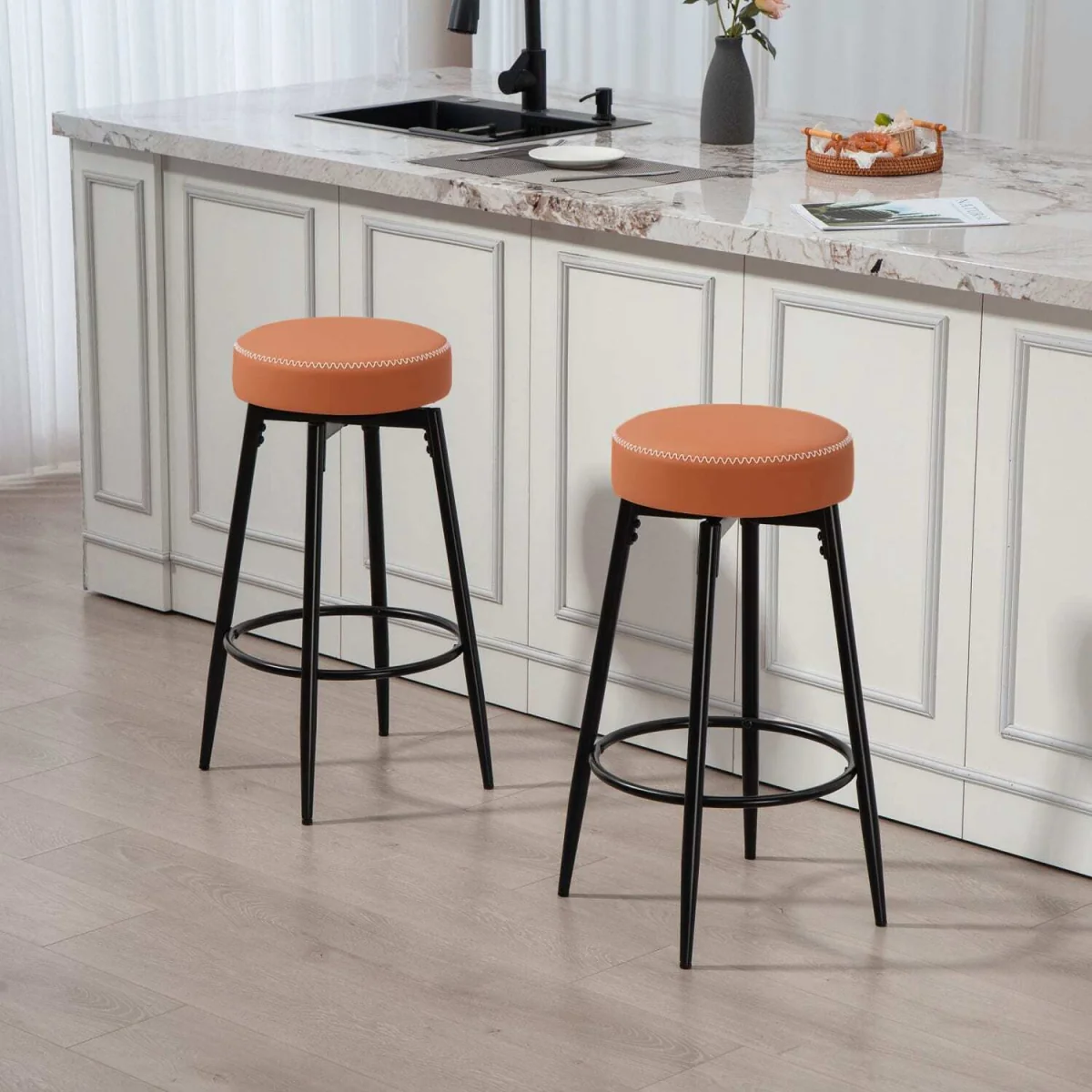 Mativa Faux Leather Brown and Black Bar Stools Set of 2 with Footrests – image 4