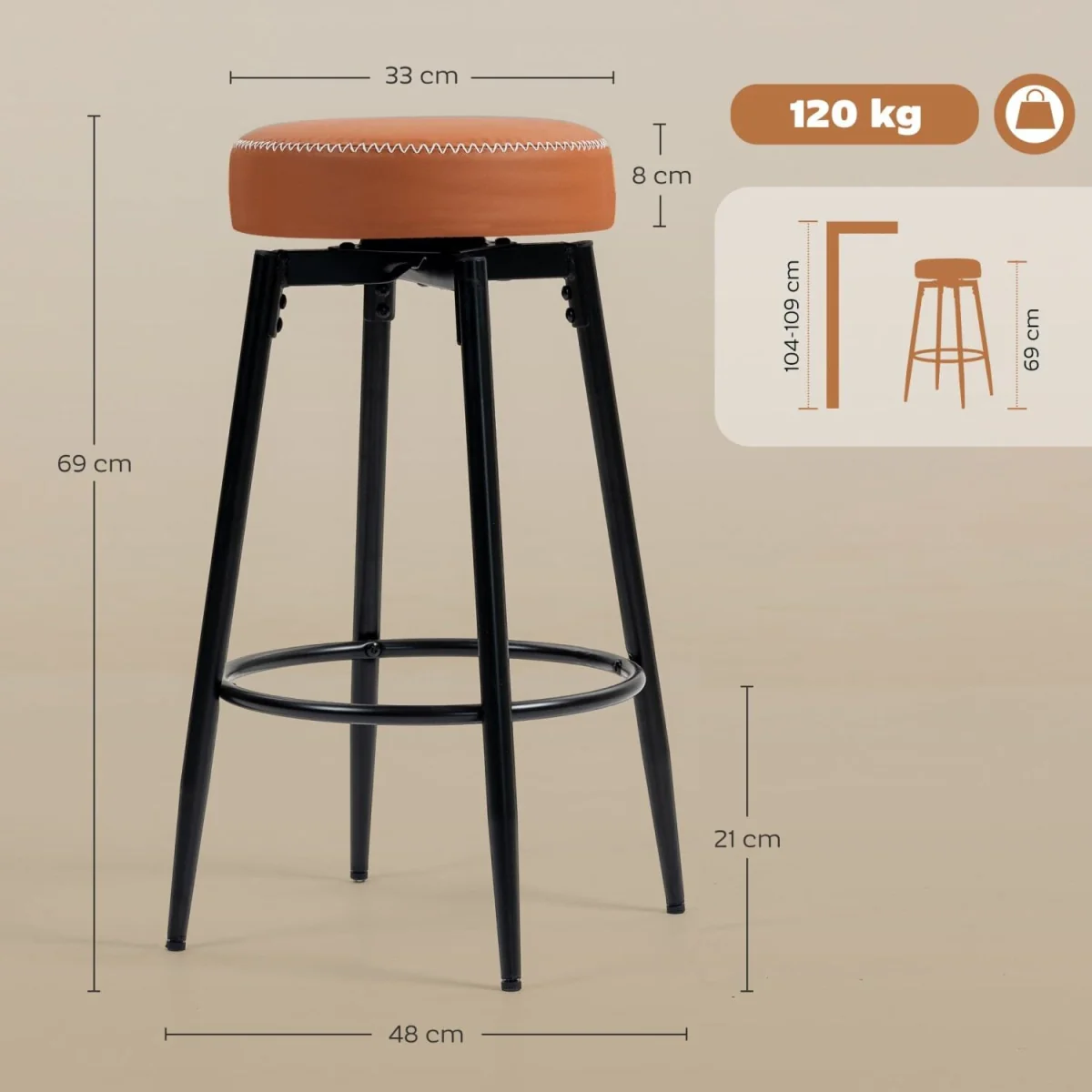 Mativa Faux Leather Brown and Black Bar Stools Set of 2 with Footrests – image 5