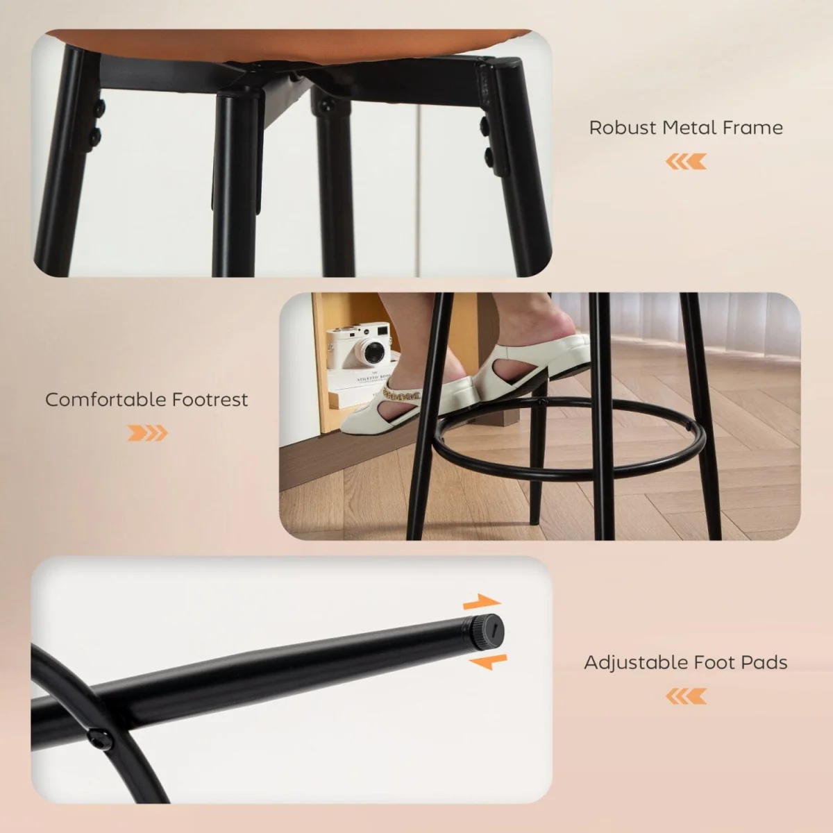Mativa Faux Leather Brown and Black Bar Stools Set of 2 with Footrests – image 8
