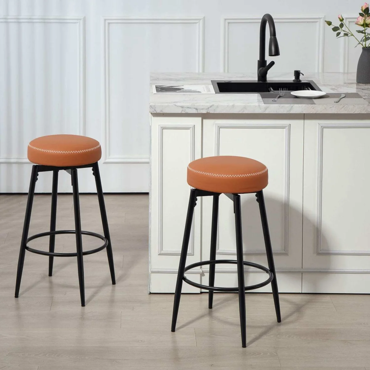 Mativa Faux Leather Brown and Black Bar Stools Set of 2 with Footrests – image 10