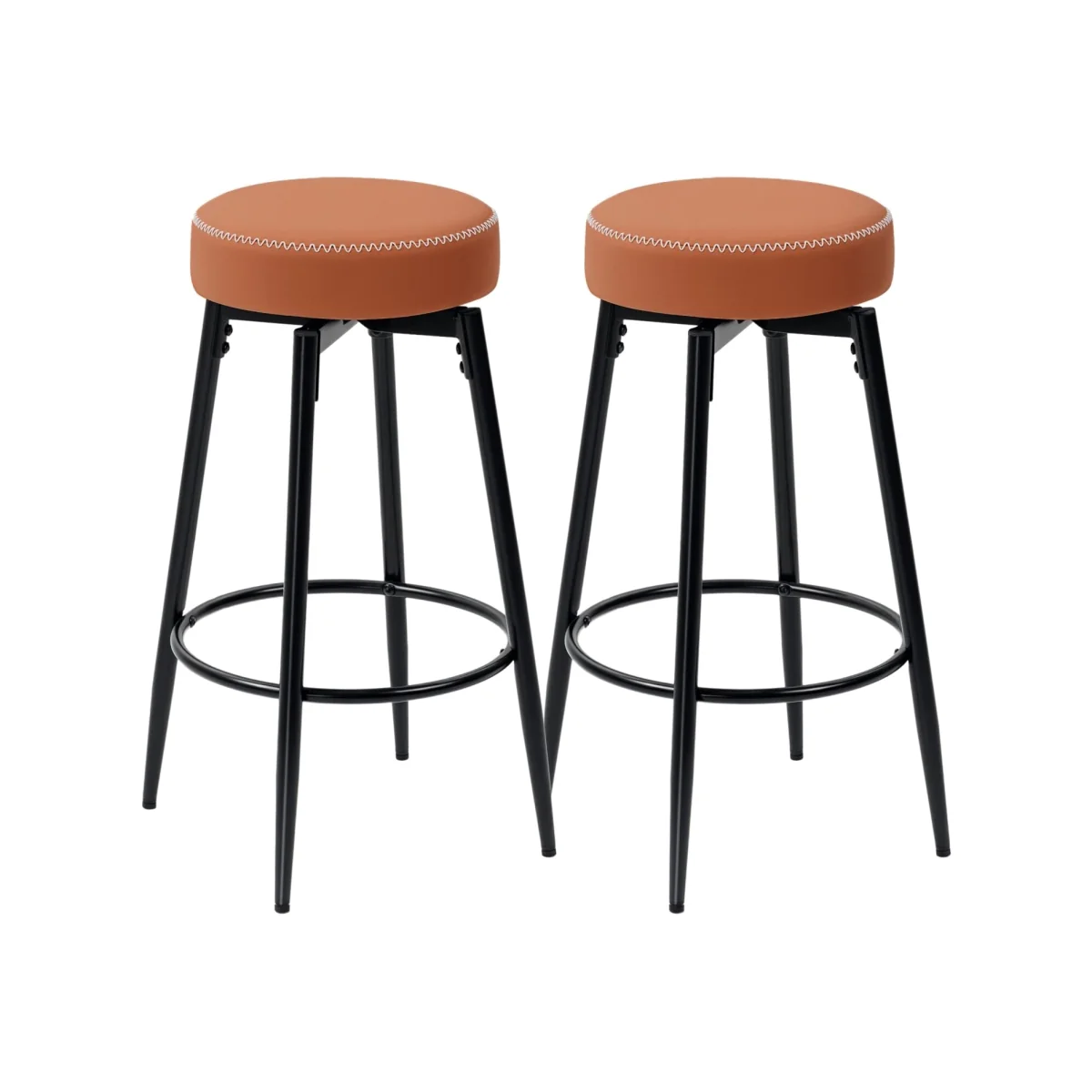 Mativa Faux Leather Brown and Black Bar Stools Set of 2 with Footrests – image 1