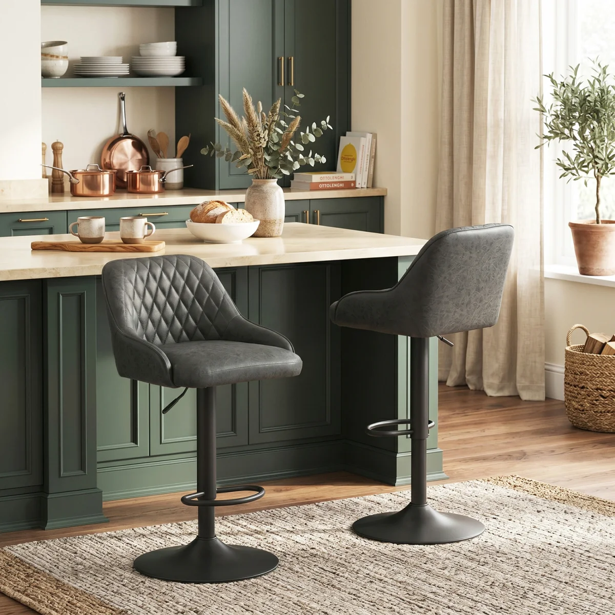 HOMCOM Bar Stools Set of 2 Adjustable Swivel Counter Height Black - Dark Grey – image 3