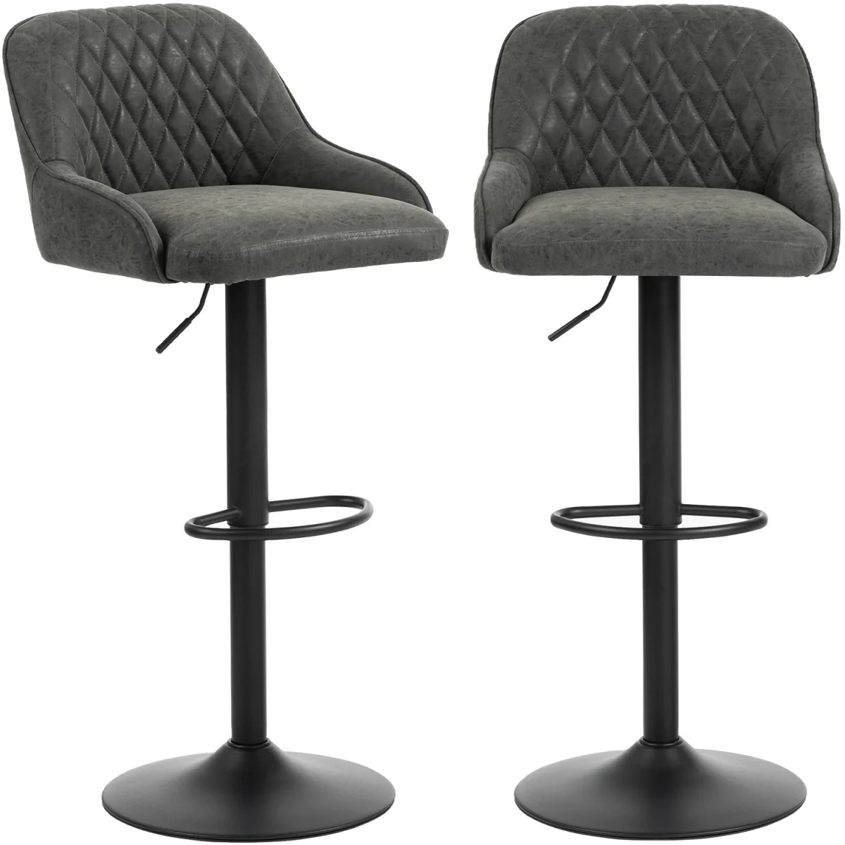 HOMCOM Bar Stools Set of 2 Adjustable Swivel Counter Height Black - Dark Grey – image 9