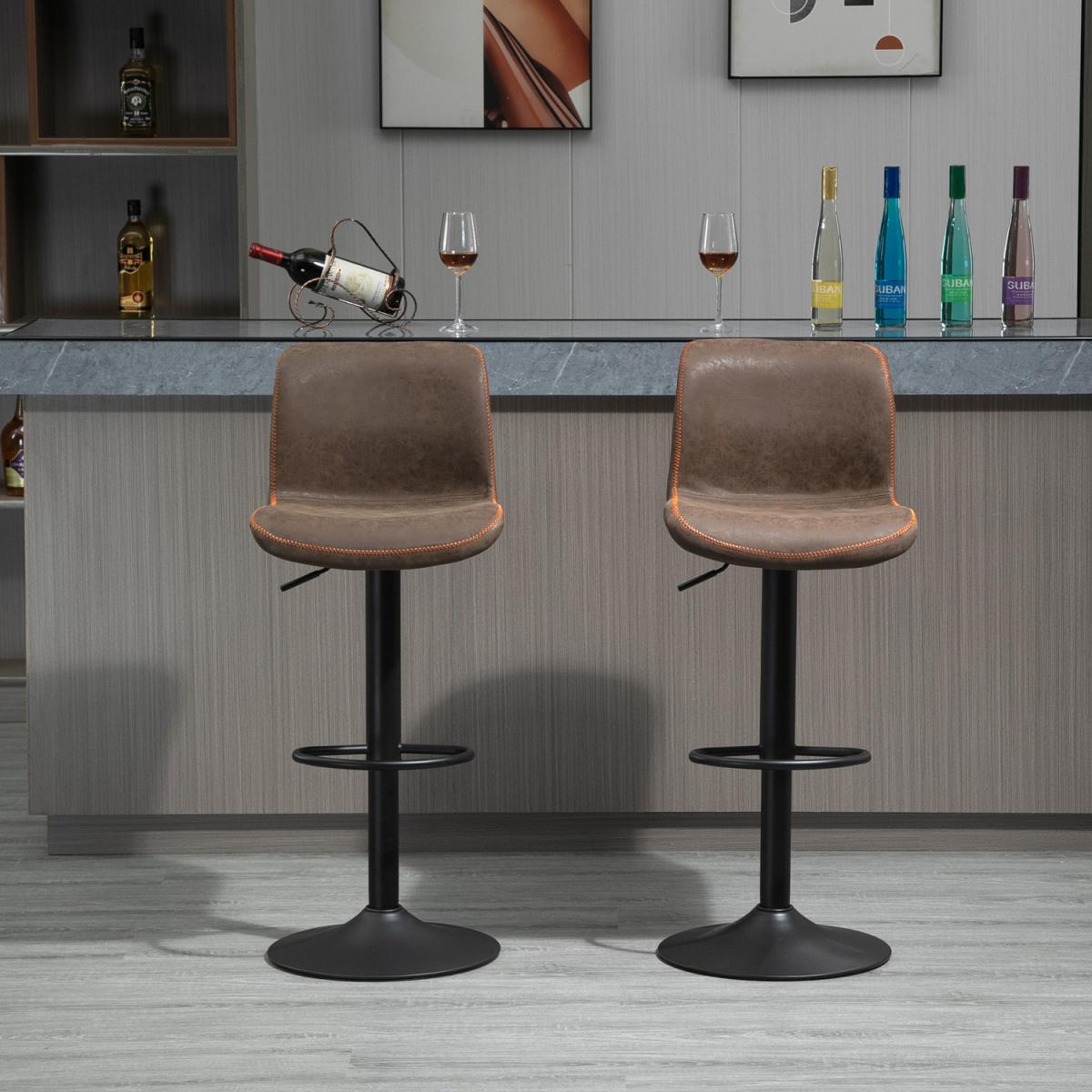 Retro Barstools Set of 2 PU Leather - Brown – image 1