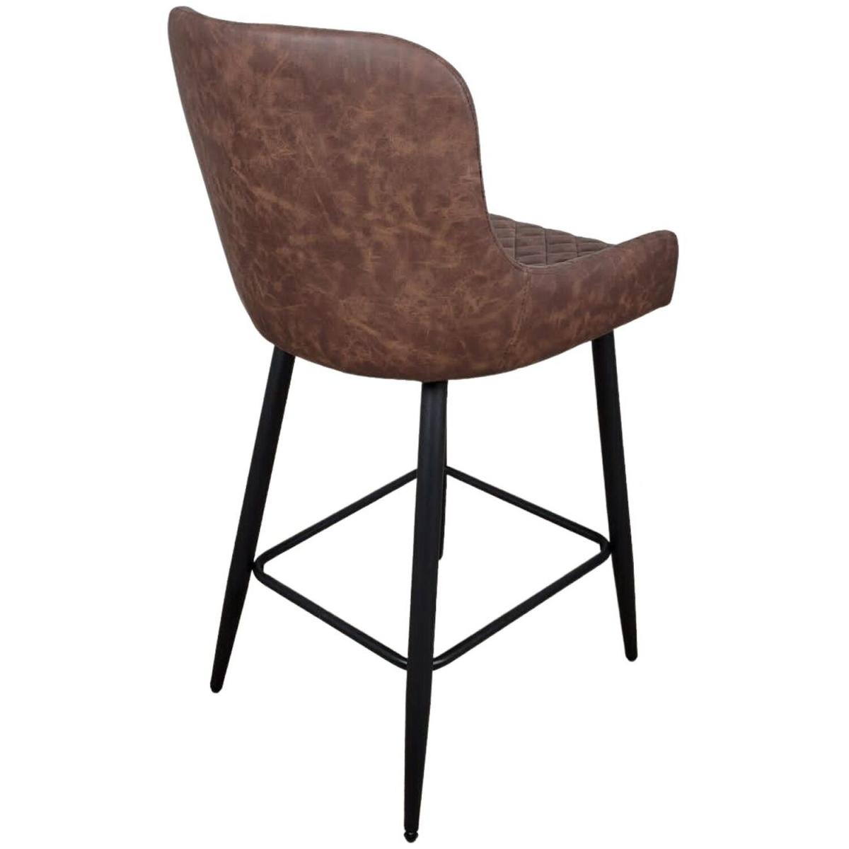 Pair of Industrial style Surrey Brown Leather Kitchen Bar Stools - Brown – image 2