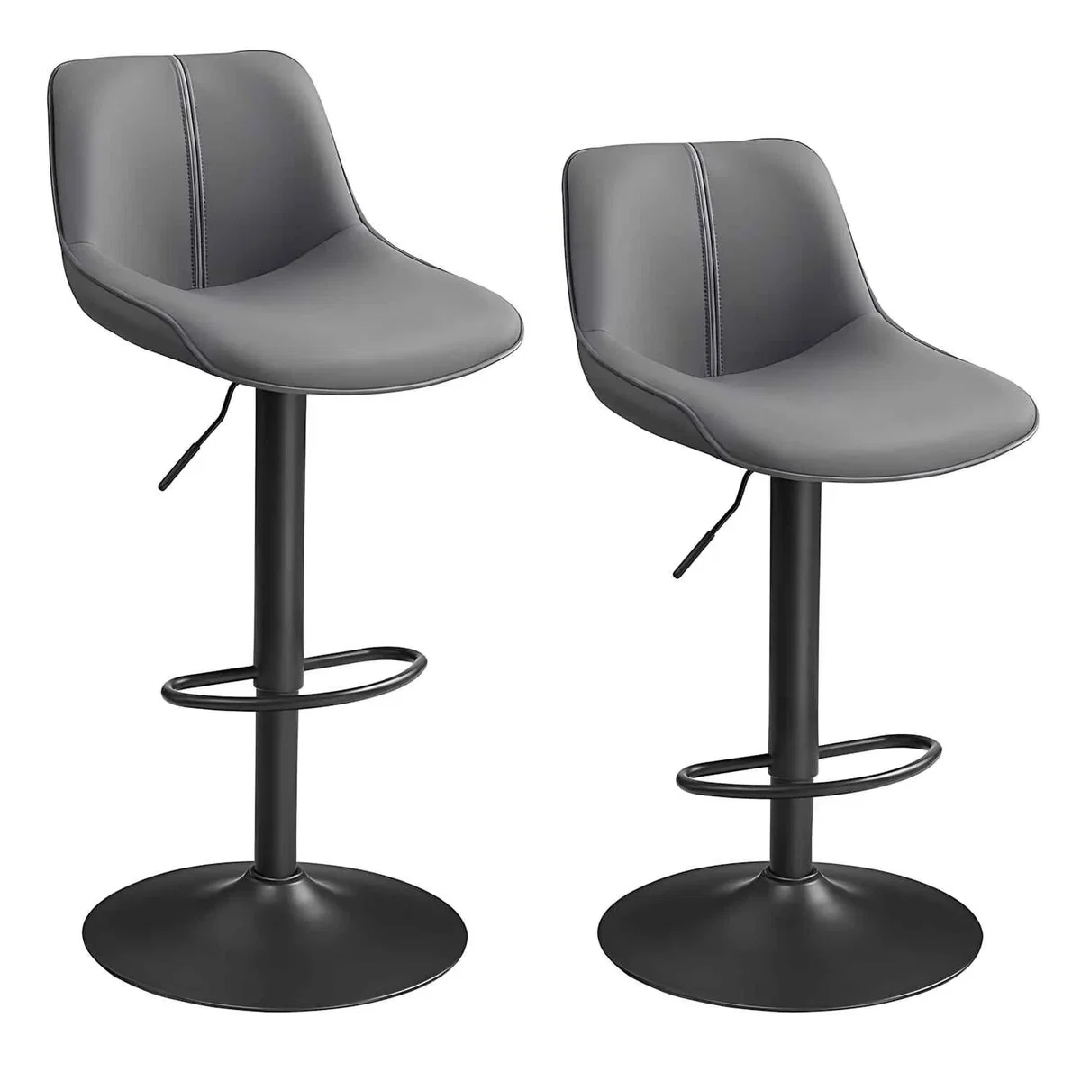 Set of 2 Swivel Bar Stools Quilted PU Leather, Grey - Slate Grey – image 2