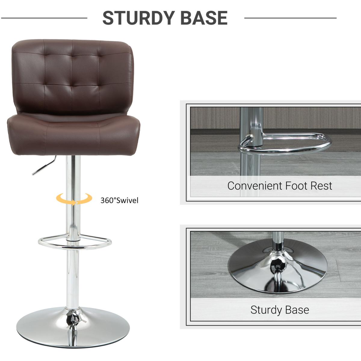 Set Of 2 PU Leather Racing-Style Bar Stools Chairs with Footrest  - Brown – image 4