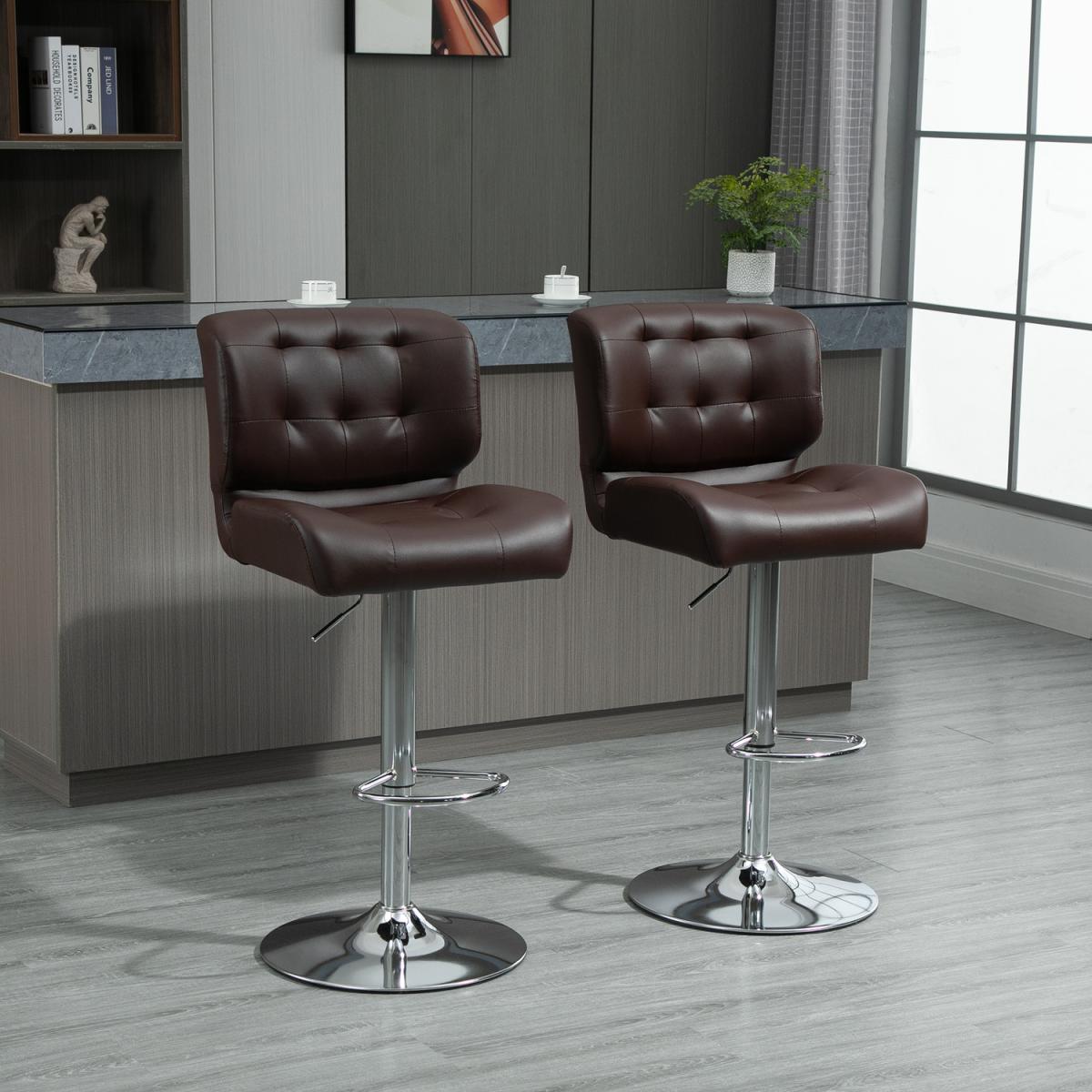 Set Of 2 PU Leather Racing-Style Bar Stools Chairs with Footrest  - Brown – image 9