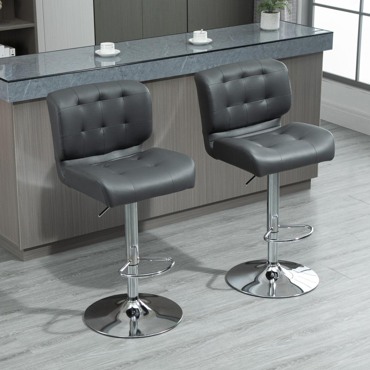 Set Of 2 PU Leather Racing-Style Bar Stools Chairs with Footrest  - Brown – image 10