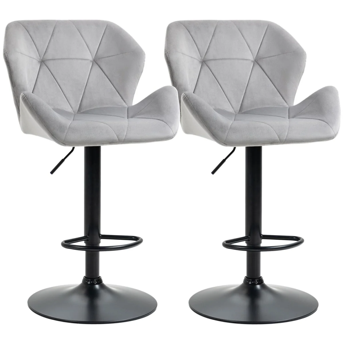 Savi Velvet Grey Adjustable Swivel Bar Stools Set of 2 - Sculpted Seat and Footrest – image 3