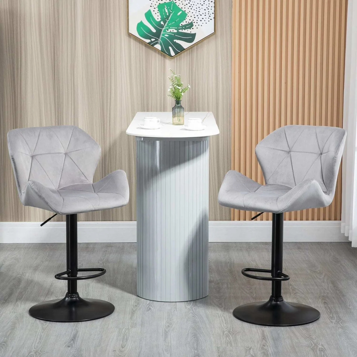 Savi Velvet Grey Adjustable Swivel Bar Stools Set of 2 - Sculpted Seat and Footrest – image 4