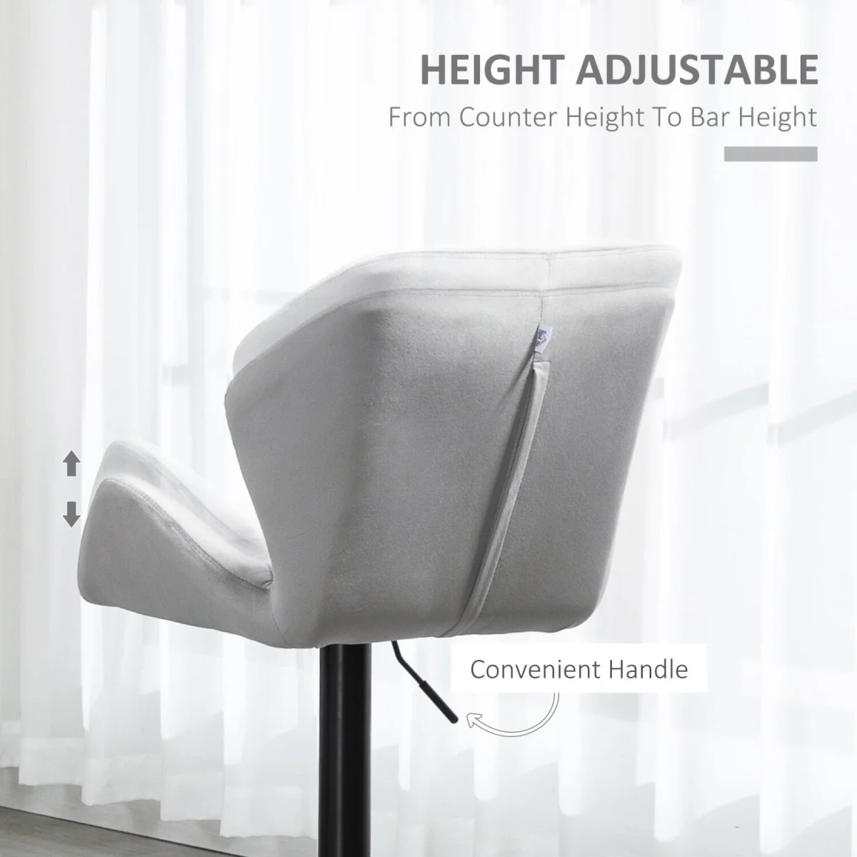 Savi Velvet Grey Adjustable Swivel Bar Stools Set of 2 - Sculpted Seat and Footrest – image 7