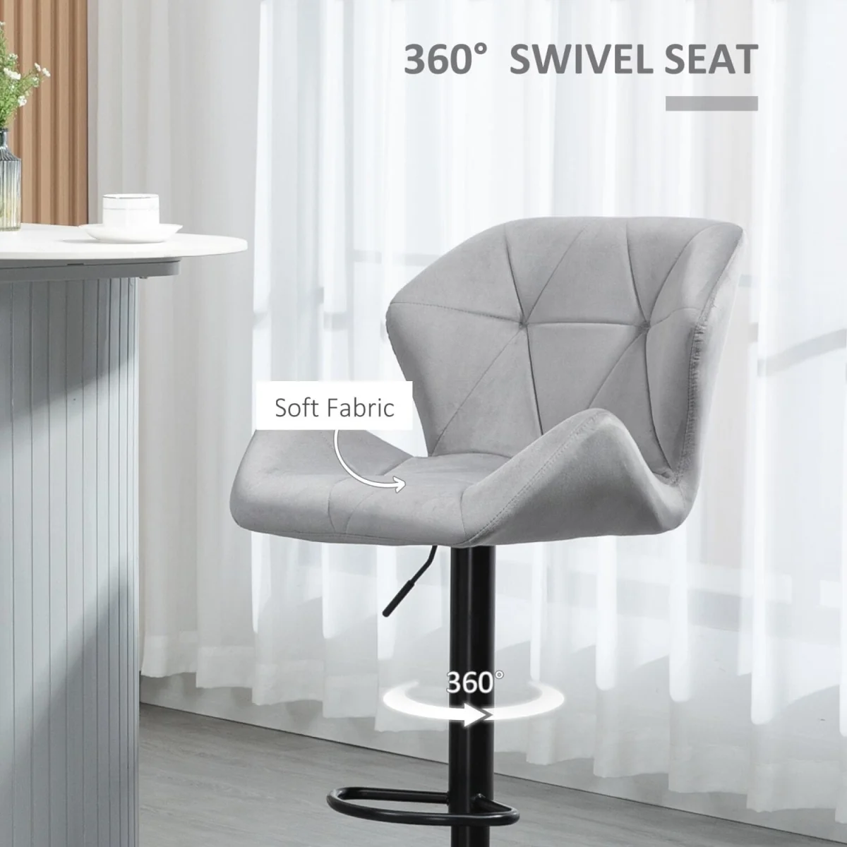 Savi Velvet Grey Adjustable Swivel Bar Stools Set of 2 - Sculpted Seat and Footrest – image 9