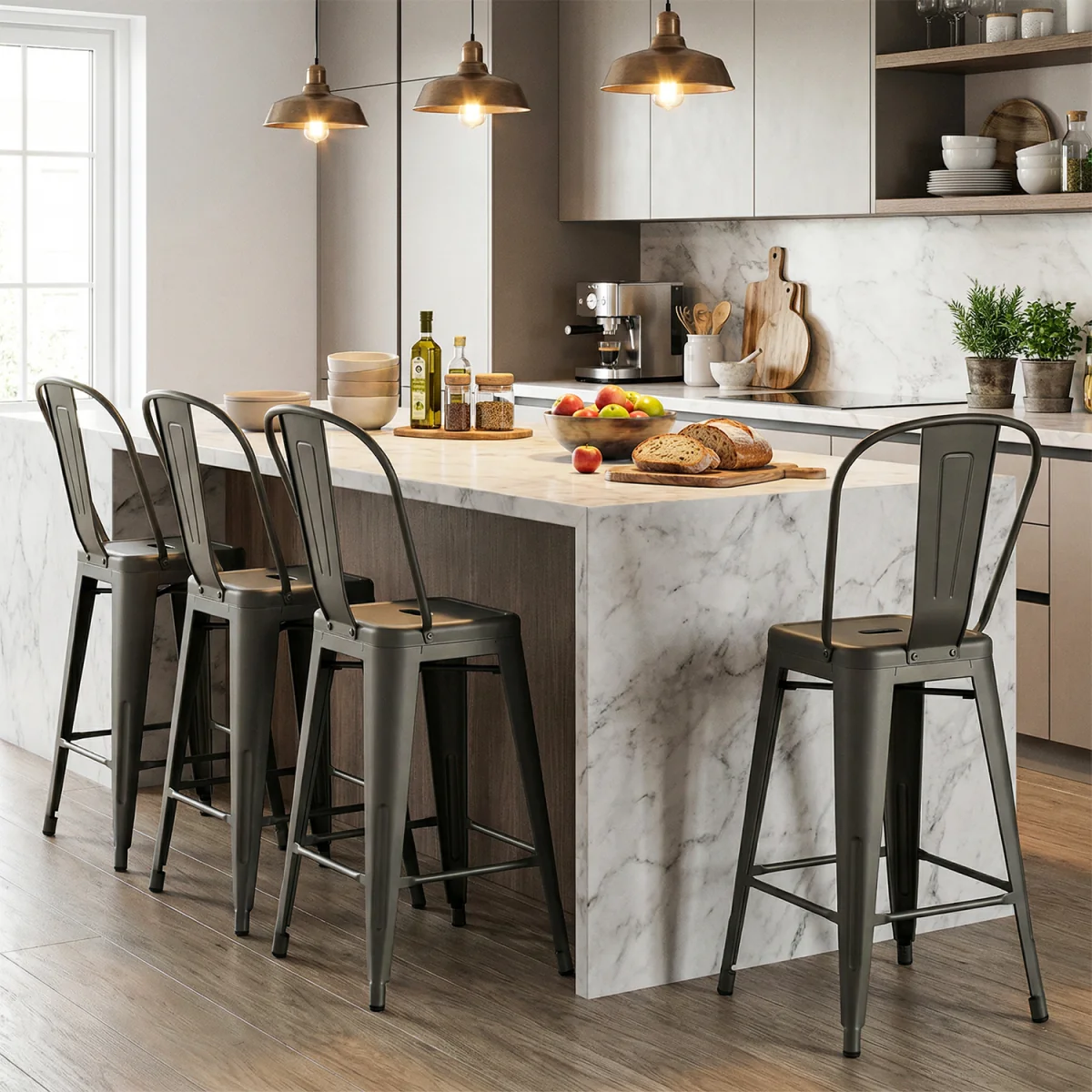Set of 4 Metal Bar Stools – image 4