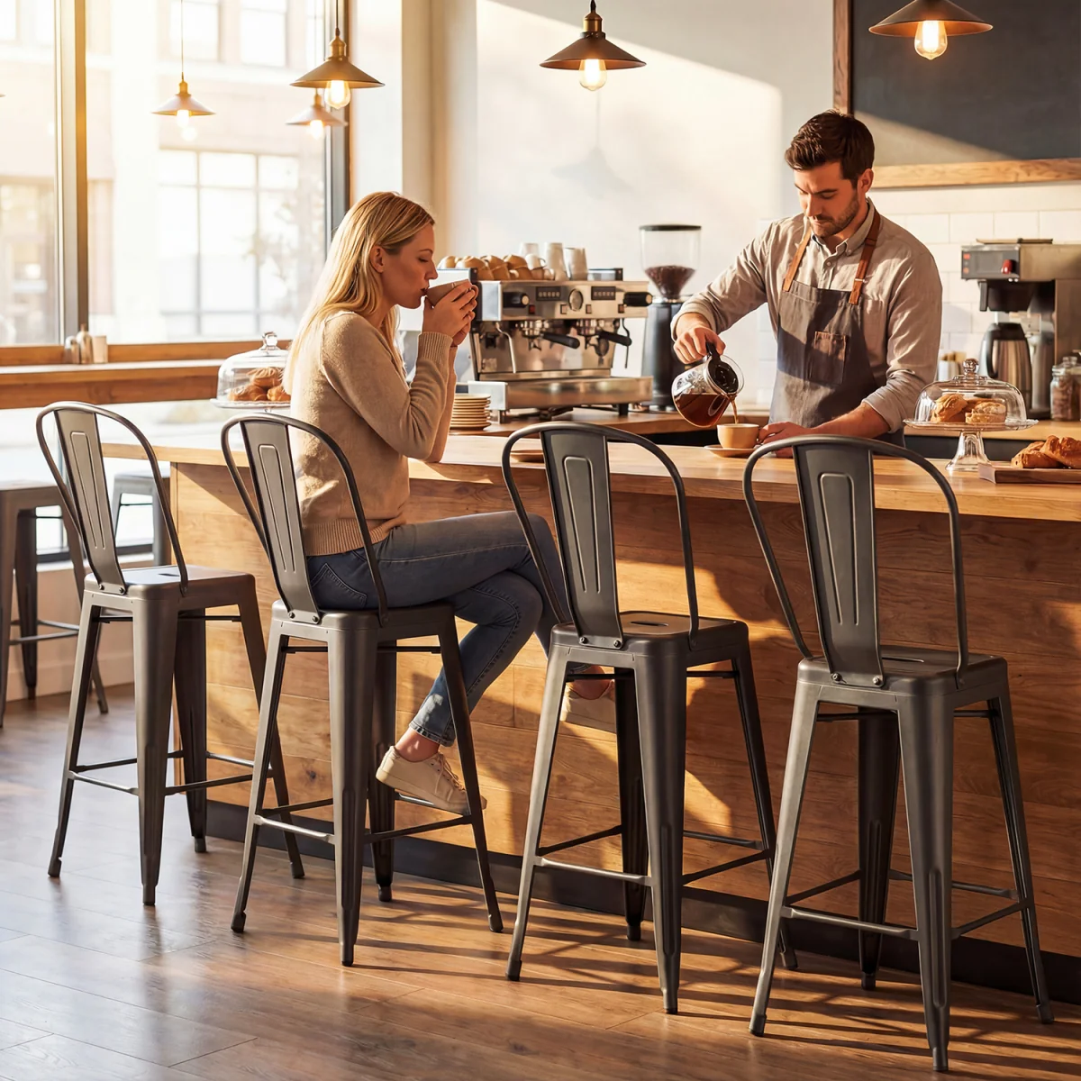 Set of 4 Metal Bar Stools – image 6