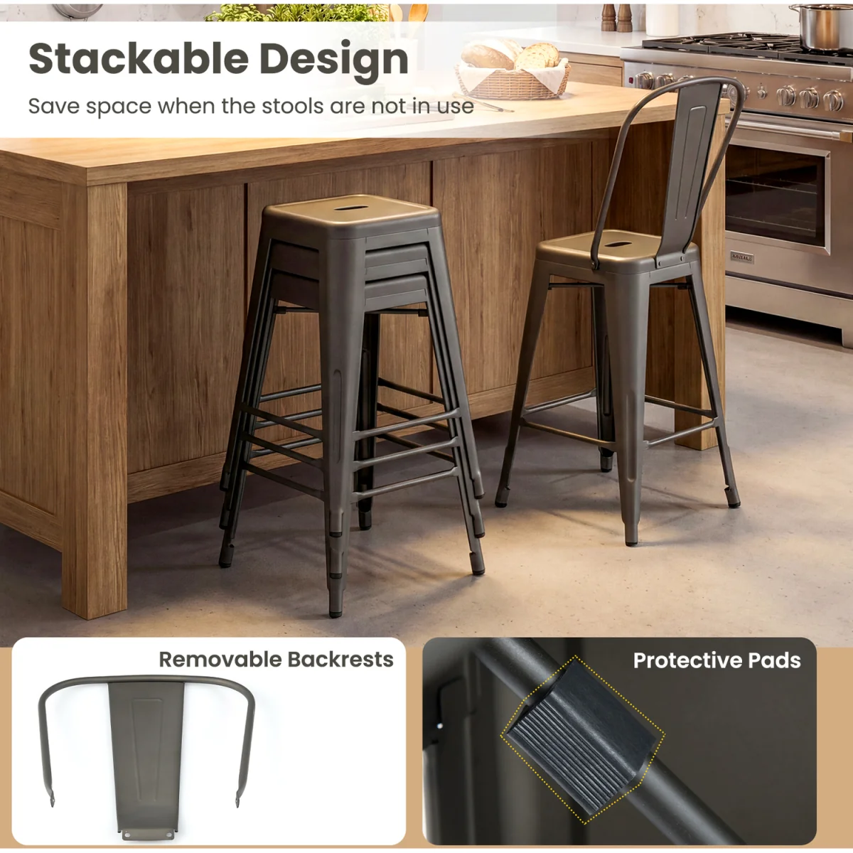 Set of 4 Metal Bar Stools – image 8