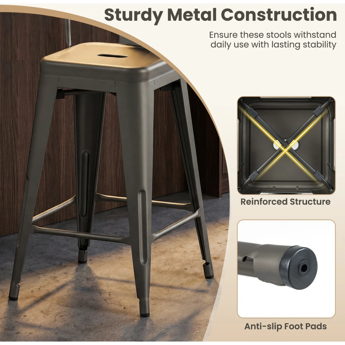 Set of 4 Metal Bar Stools – image 9