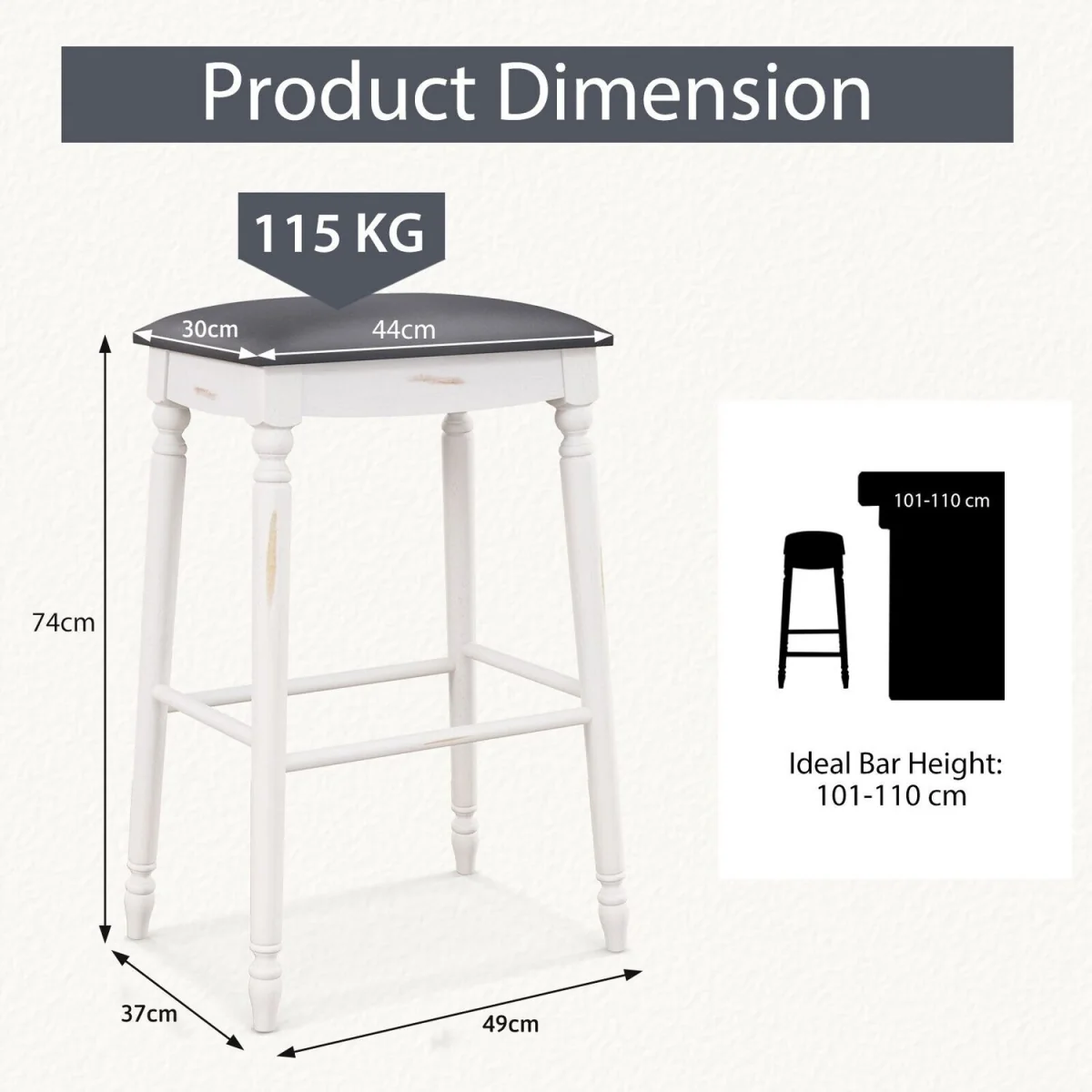 Pack of 2 Modern Dining Bar Stools – image 6