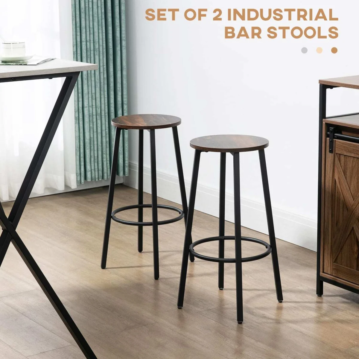 Kabato Metal And Wood Rustic Brown Industrial Bar Stools Set Of 2 With Footrest – image 4