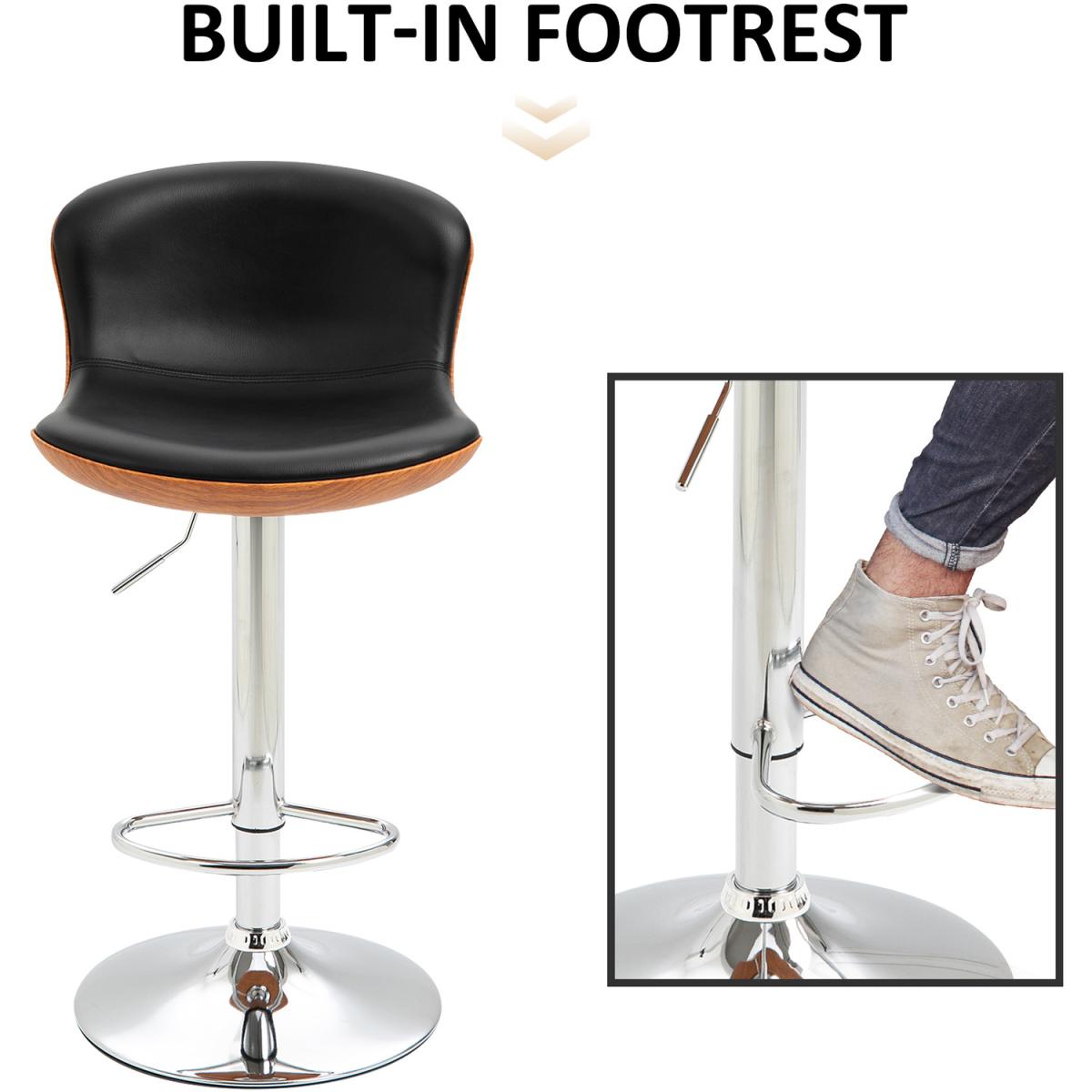 Set Of 2 PU Leather Bar Stools w/ Footrest Black - Black – image 3