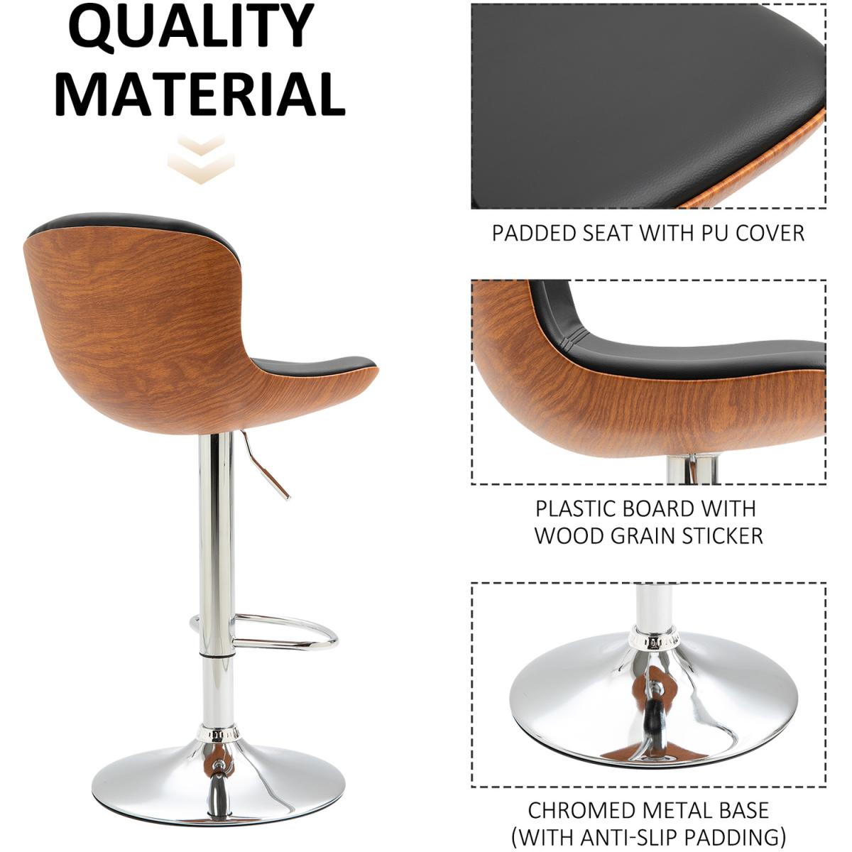 Set Of 2 PU Leather Bar Stools w/ Footrest Black - Black – image 4
