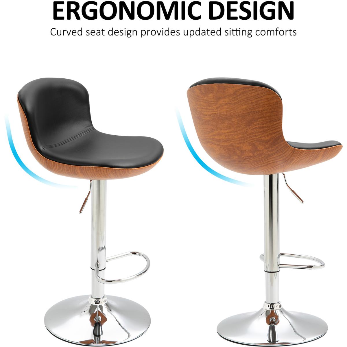 Set Of 2 PU Leather Bar Stools w/ Footrest Black - Black – image 5