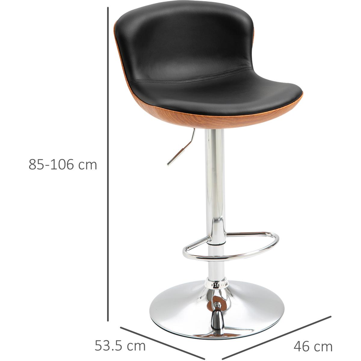 Set Of 2 PU Leather Bar Stools w/ Footrest Black - Black – image 6