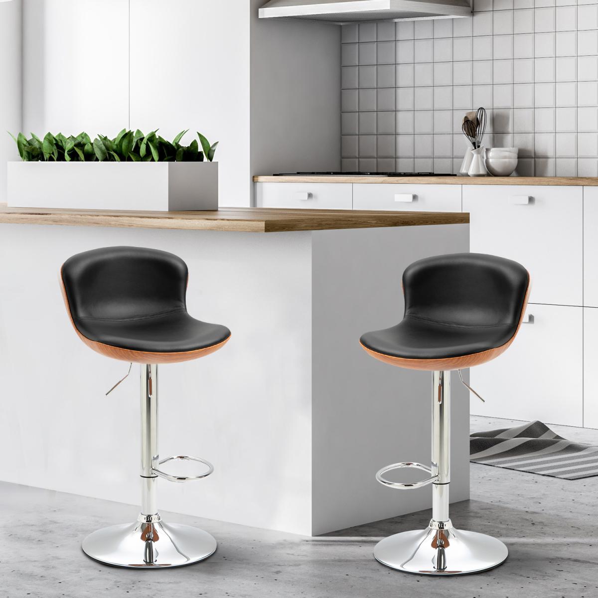 Set Of 2 PU Leather Bar Stools w/ Footrest Black - Black – image 7