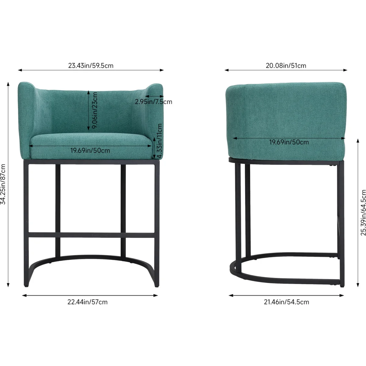 Set of 2 Low Back Upholstered Bar Stools - Green – image 3