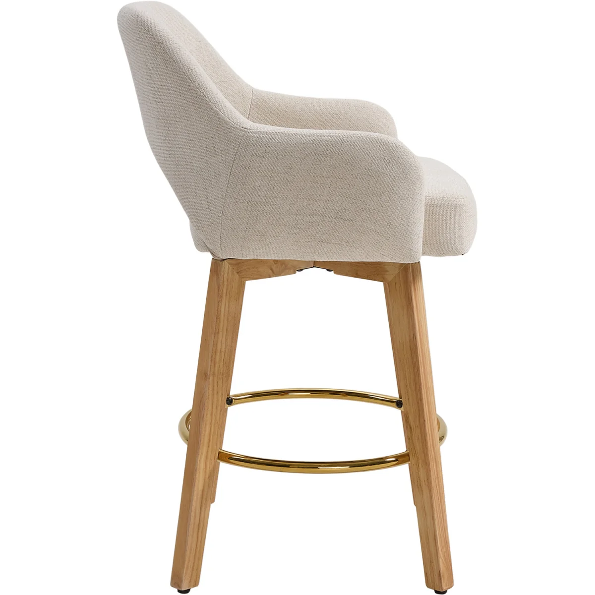 Set of 2 Swivel Chenille Upholstered Bar Stools Wooden Legs - Beige – image 6