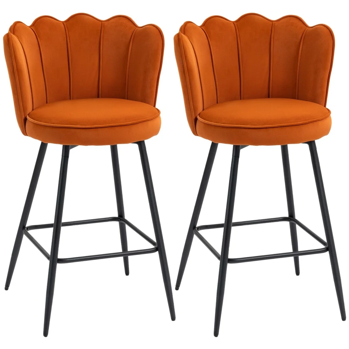 Nivi Set Of 2 Orange Velvet Upholstered Lotus Design Bar Stools – image 3