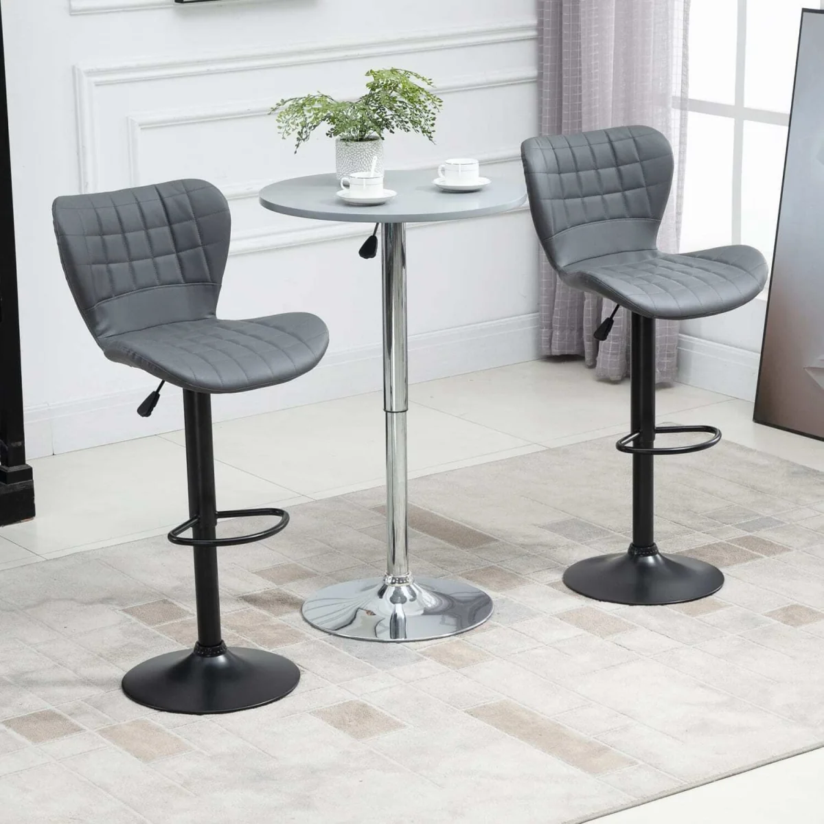 Patari Set of 2 Grey Faux Leather Adjustable Swivel Bar Stools with Backrest and Footrest – image 2