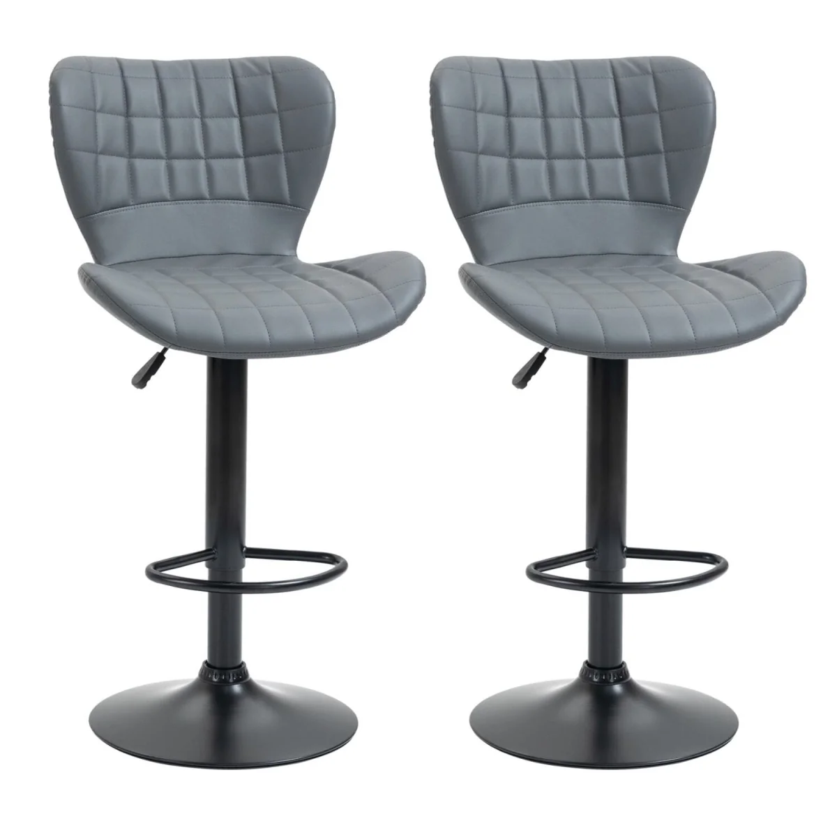 Patari Set of 2 Grey Faux Leather Adjustable Swivel Bar Stools with Backrest and Footrest – image 3