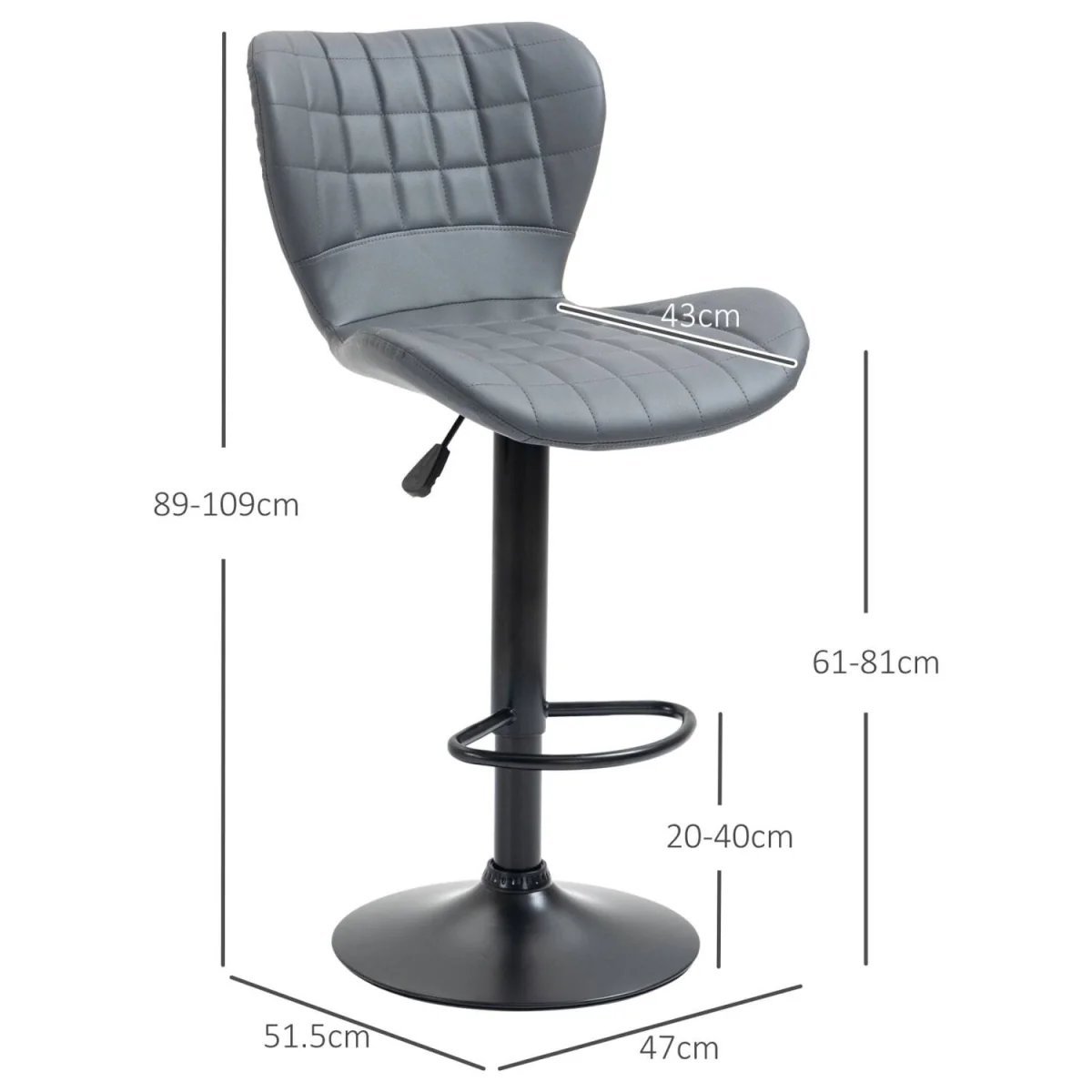 Patari Set of 2 Grey Faux Leather Adjustable Swivel Bar Stools with Backrest and Footrest – image 4