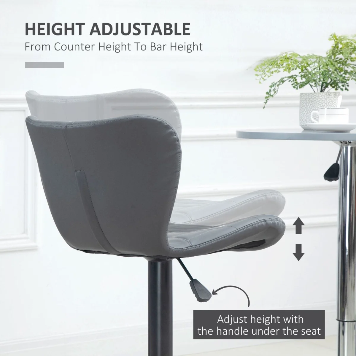 Patari Set of 2 Grey Faux Leather Adjustable Swivel Bar Stools with Backrest and Footrest – image 5
