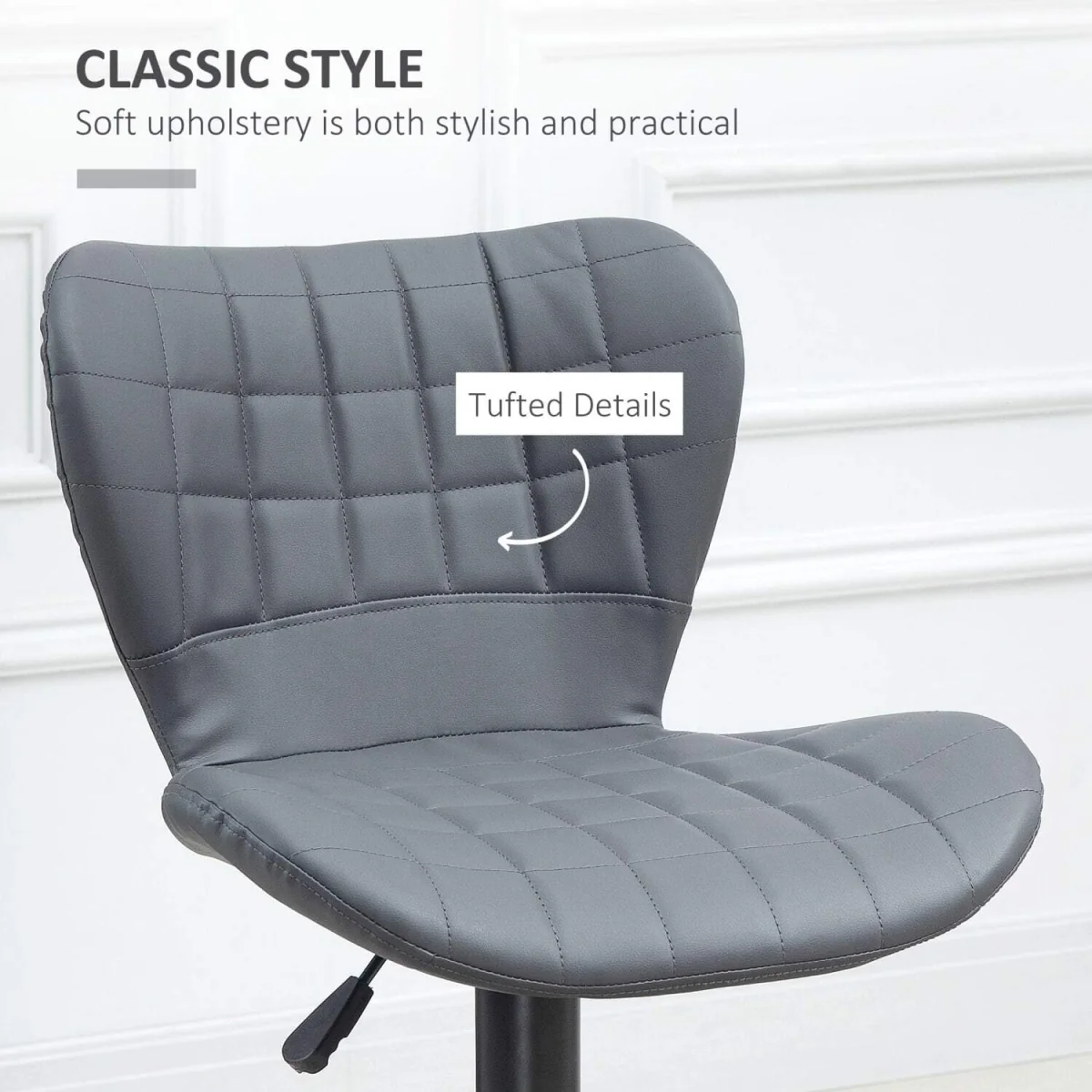 Patari Set of 2 Grey Faux Leather Adjustable Swivel Bar Stools with Backrest and Footrest – image 7