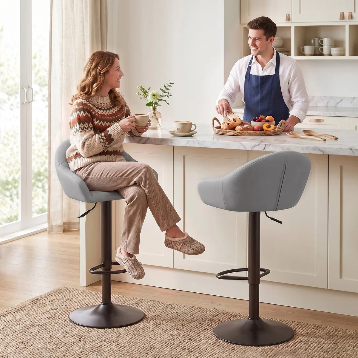 HOMCOM Bar Stools Adjustable Height Backrest Set of 2 - Grey – image 1