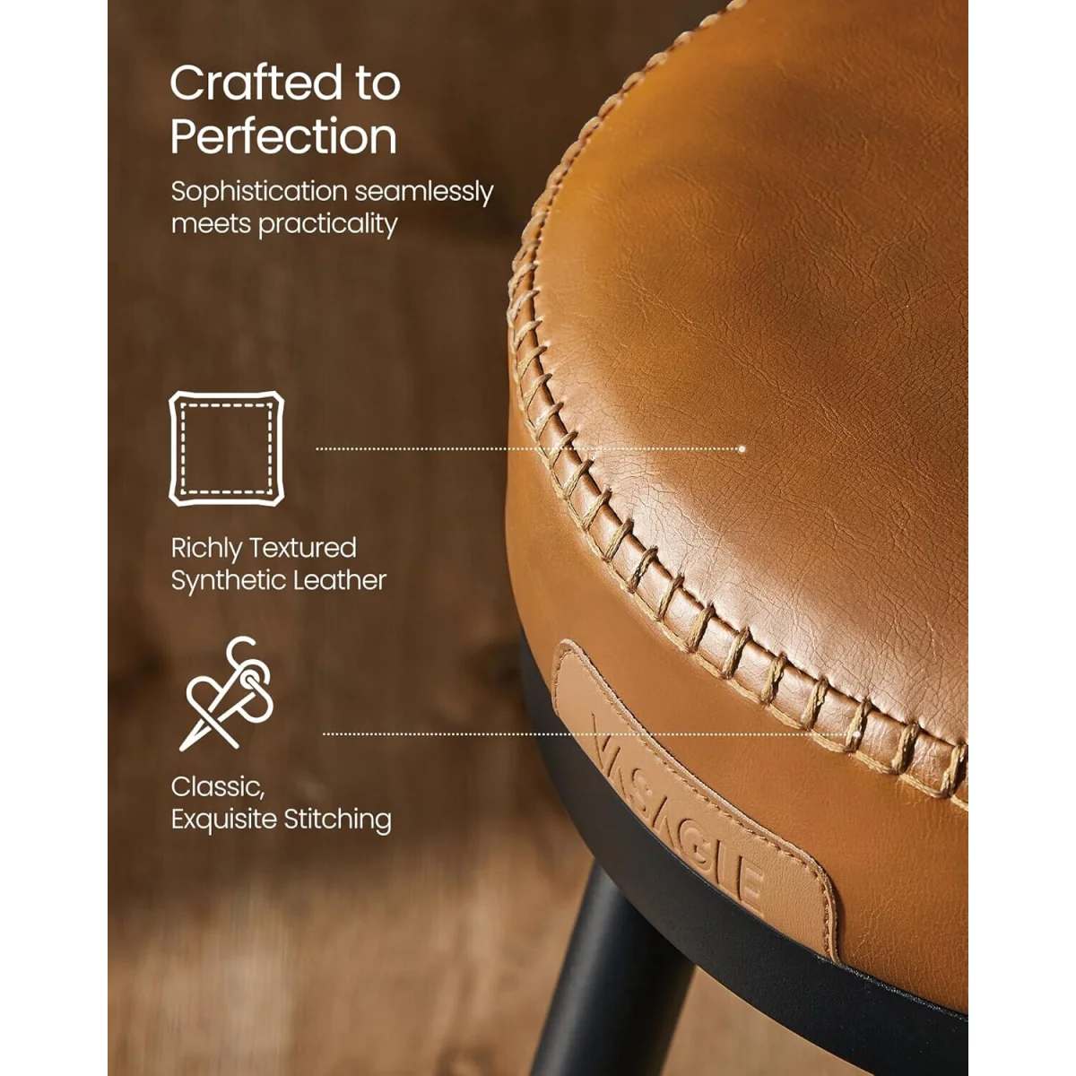 Set of 2 Swivel Bar Chairs with Backrest PU Leather, Brown - Caramel Brown – image 2