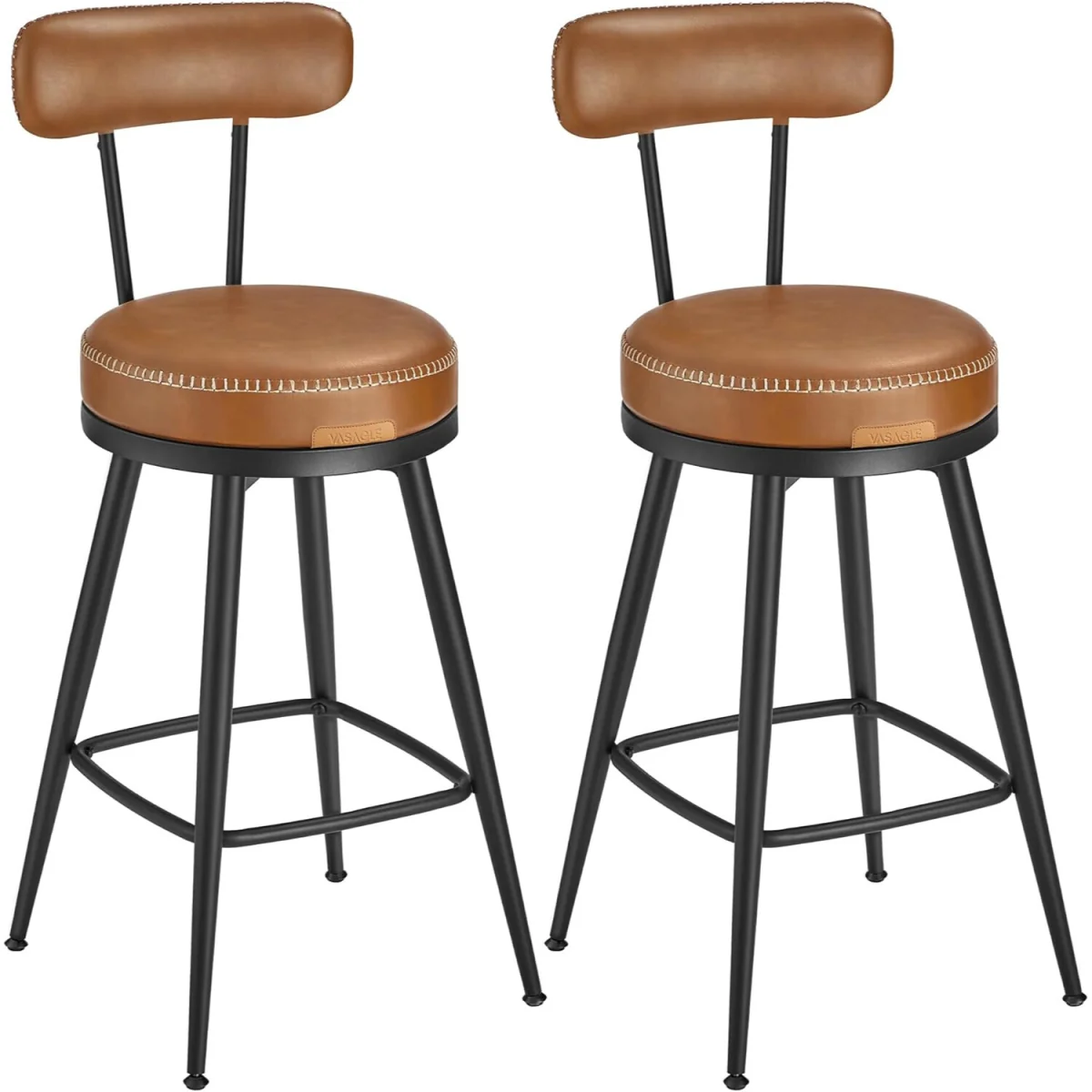 Set of 2 Swivel Bar Chairs with Backrest PU Leather, Brown - Caramel Brown – image 4