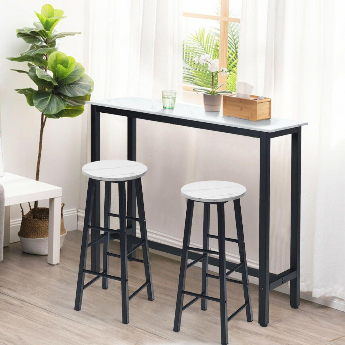 Set of 2 Faux Marble Bar Stools with Footrest  - White and Black – image 3