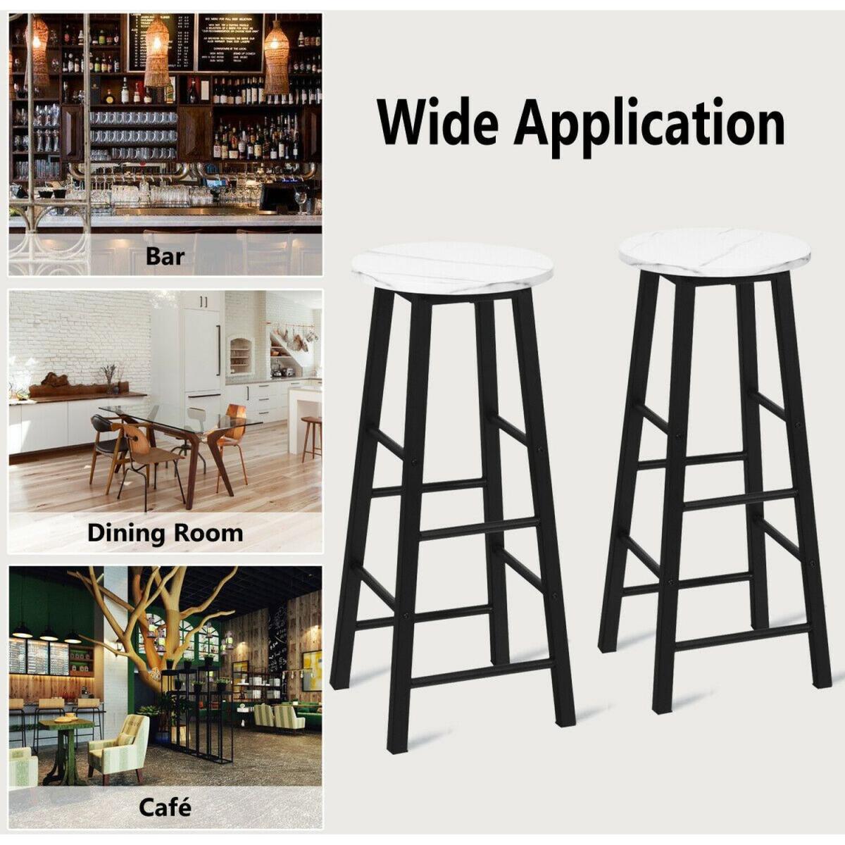 Set of 2 Faux Marble Bar Stools with Footrest  - White and Black – image 4