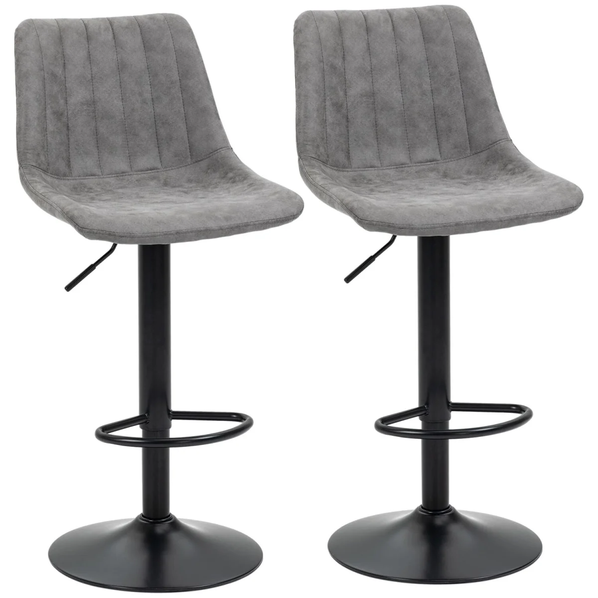 Doneha Faux Leather Grey Adjustable Breakfast Bar Chairs Set Of 2 With Upholstered Seats – image 3