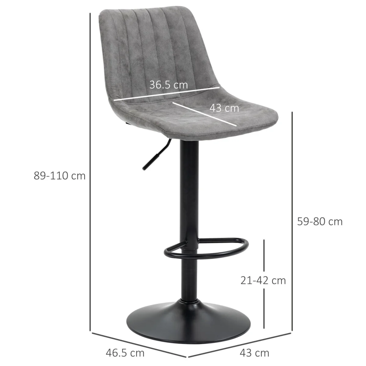 Doneha Faux Leather Grey Adjustable Breakfast Bar Chairs Set Of 2 With Upholstered Seats – image 5