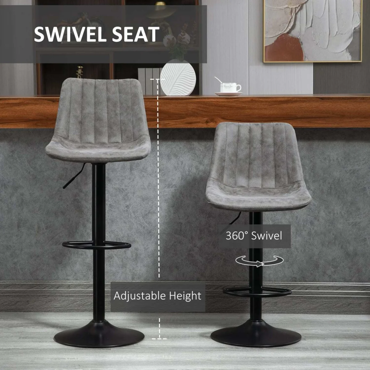 Doneha Faux Leather Grey Adjustable Breakfast Bar Chairs Set Of 2 With Upholstered Seats – image 6