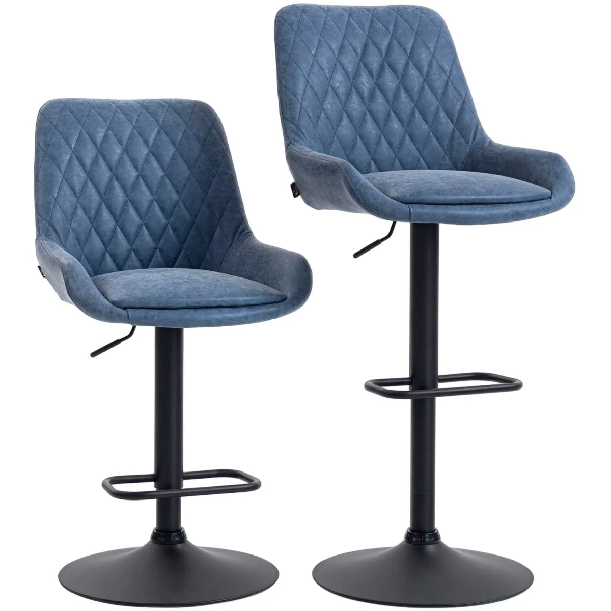 Sekamo Set of 2 Dark Blue Faux Leather Retro Bar Chairs – image 2