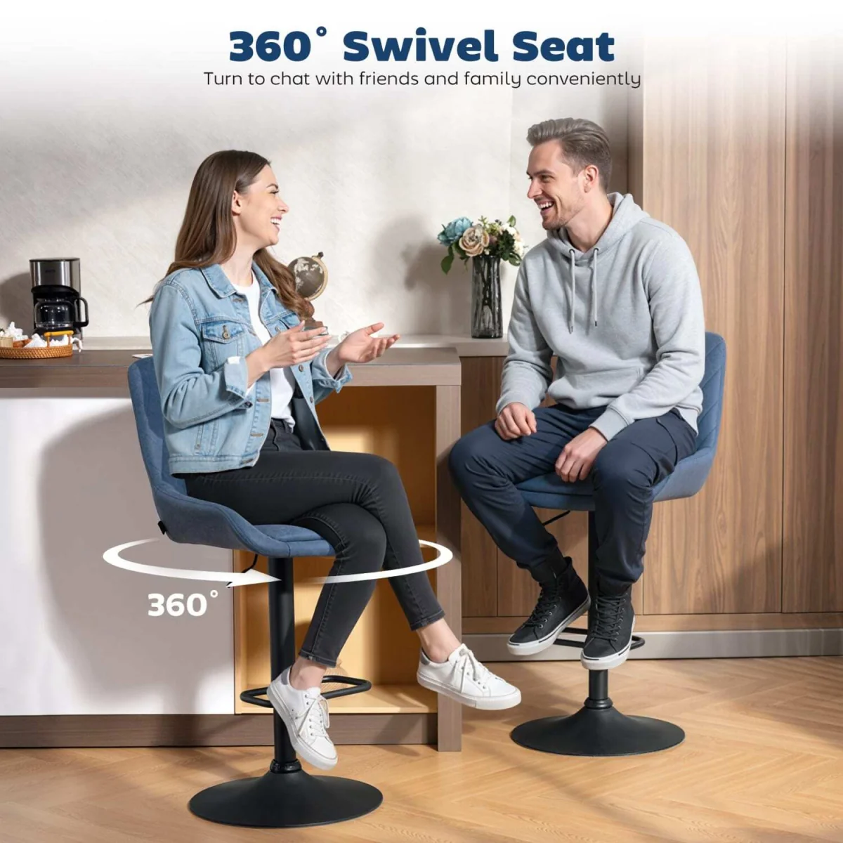 Sekamo Set of 2 Dark Blue Faux Leather Retro Bar Chairs – image 6