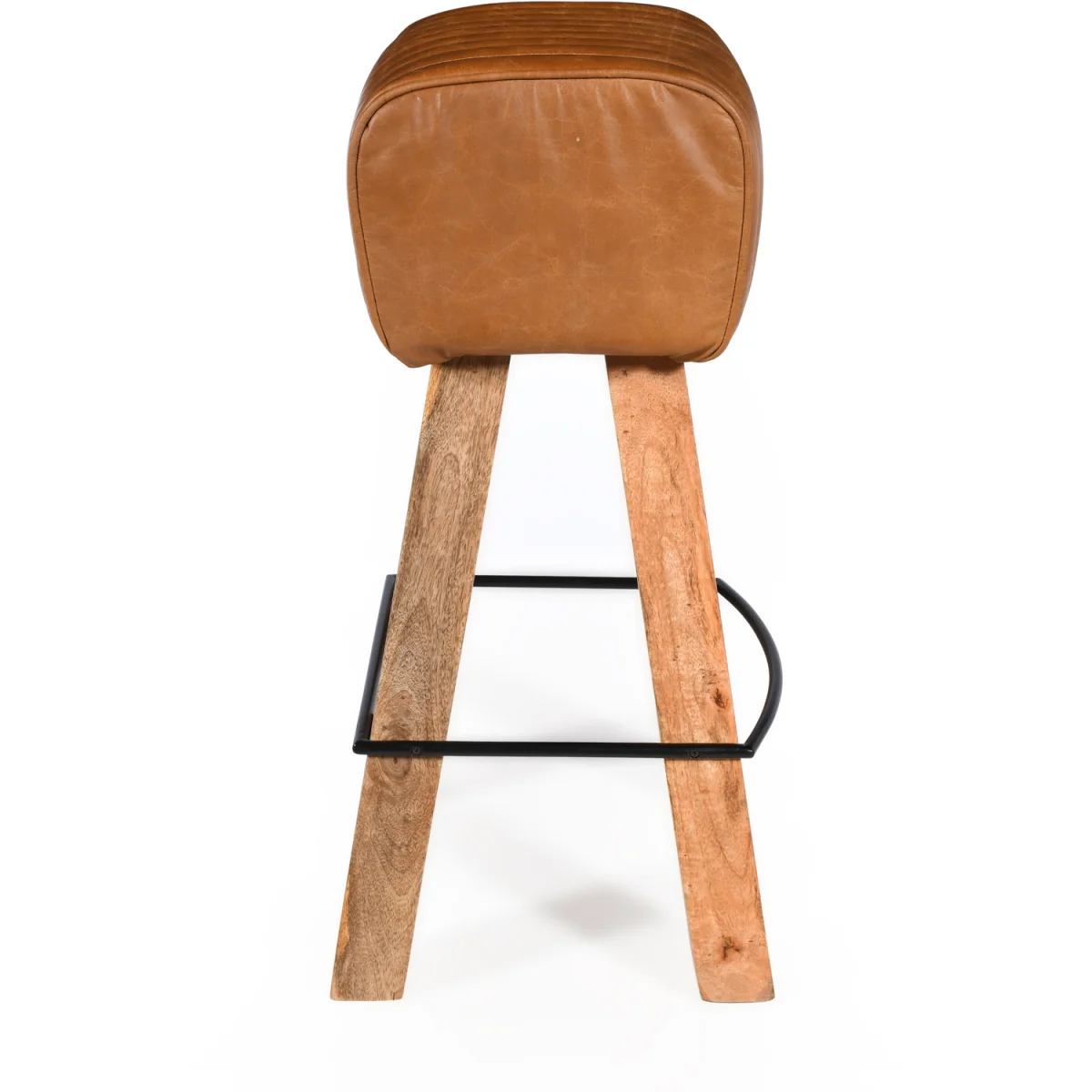 Industrial Bar Stool with Genuine Tan Brown Leather Seat - Brown – image 2
