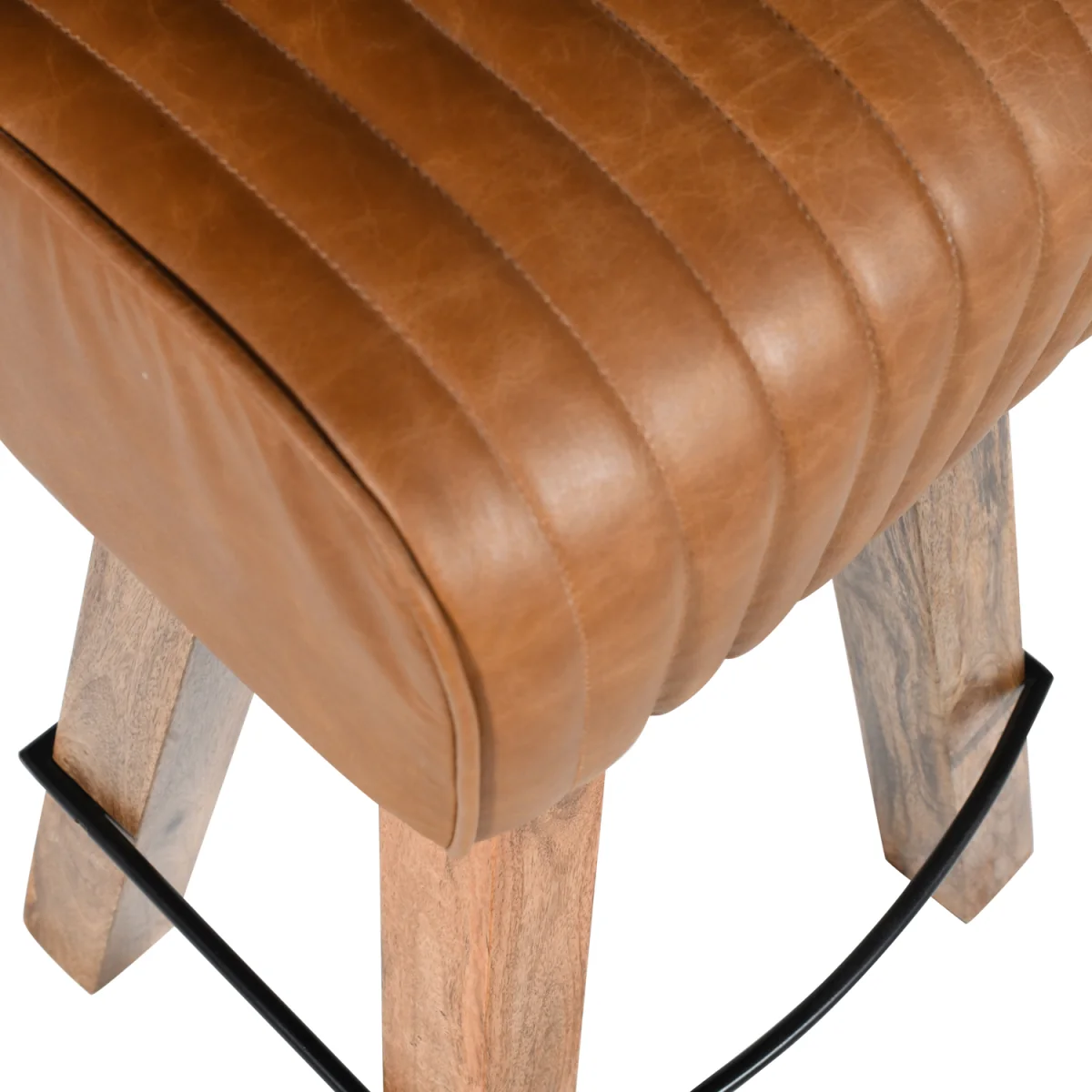 Industrial Bar Stool with Genuine Tan Brown Leather Seat - Brown – image 4