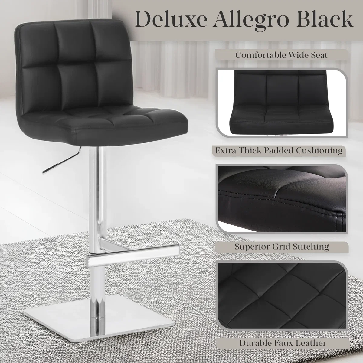 Allegro Deluxe Kitchen Bar Stool, Adjustable Swivel, Chrome Footrest & Weighted Base, White - Sage Green – image 8